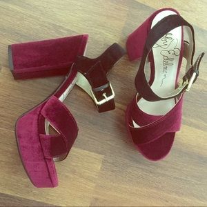 Burgundy velvet heels